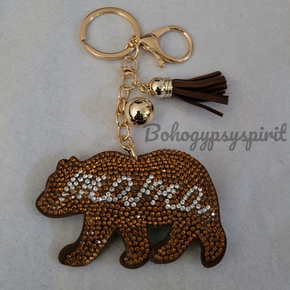 Bling Mama Bear Crystal Rhinestone Keychain Bag Charm With Tan Tassel - Picture 12 of 12